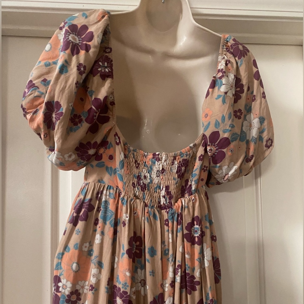 Storia Flower Floral Puff Sleeve Long Dress - Picture 5 of 6